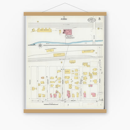 Old map wall art mockup — magnetic wood frame on white wall — Sanborn Fire Insurance Map from Fort Plain, Montgomery County, New York (1906), Sheet #0005