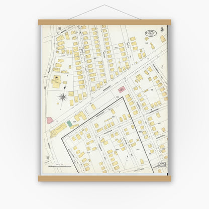 Old map wall art mockup — magnetic wood frame on white wall — Sanborn Fire Insurance Map from Everett, Middlesex County, Massachusetts (1903), Sheet #0005