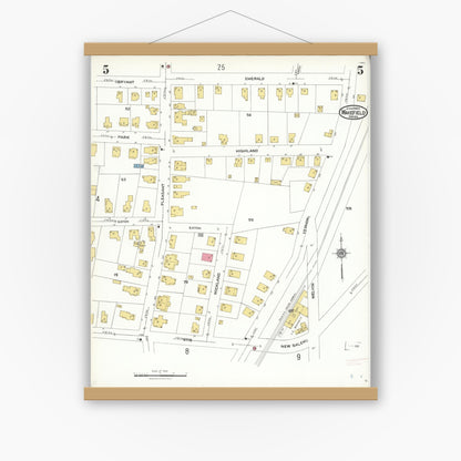 Old map wall art mockup — magnetic wood frame on white wall — Sanborn Fire Insurance Map from Wakefield, Middlesex County, Massachusetts (1923), Sheet #0005