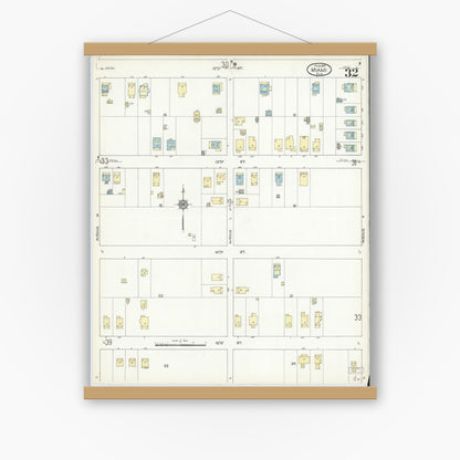 Old map wall art mockup — magnetic wood frame on white wall — Sanborn Fire Insurance Map from Miami, Dade County, Florida (1914), Sheet #0032