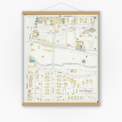 Old map wall art mockup — magnetic wood frame on white wall — Sanborn Fire Insurance Map from Norwalk, Huron County, Ohio (1906), Sheet #0011