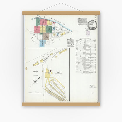 Old map wall art mockup — magnetic wood frame on white wall — Sanborn Fire Insurance Map from Lewisburg, Union County, Pennsylvania (1901), Sheet #0001