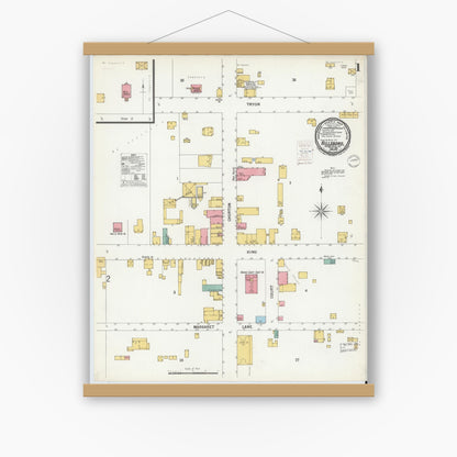 Old map wall art mockup — magnetic wood frame on white wall — Sanborn Fire Insurance Map from Hillsboro, Orange County, North Carolina (1900) - Complete Map Set