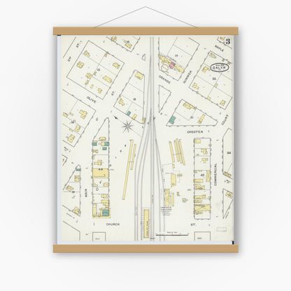 Old map wall art mockup — magnetic wood frame on white wall — Sanborn Fire Insurance Map from Galva, Henry County, Illinois (1892), Sheet #0003