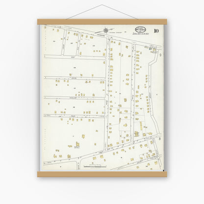 Old map wall art mockup — magnetic wood frame on white wall — Sanborn Fire Insurance Map from Mount Kisco, Westchester County, New York (1916), Sheet #0010