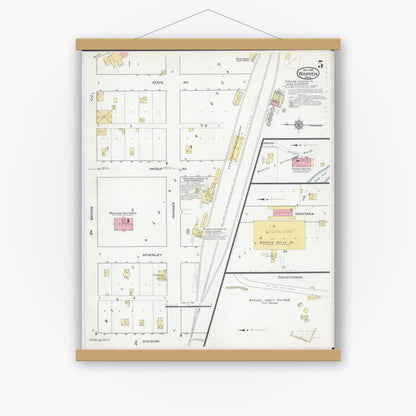 Old map wall art mockup — magnetic wood frame on white wall — Sanborn Fire Insurance Map from Warren, Marshall County, Minnesota (1915), Sheet #0005