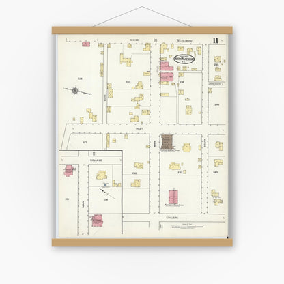 Old map wall art mockup — magnetic wood frame on white wall — Sanborn Fire Insurance Map from North Wilkesboro, Wilkes County, North Carolina (1920), Sheet #0011