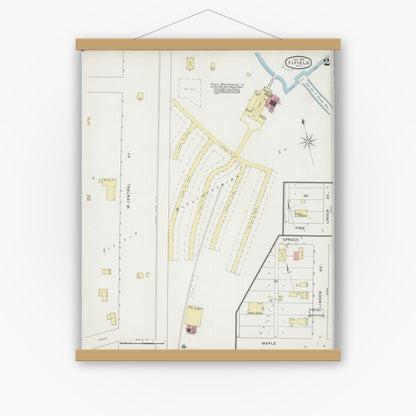Old map wall art mockup — magnetic wood frame on white wall — Sanborn Fire Insurance Map from Fifield, Price County, Wisconsin (1894) - Complete Map Set