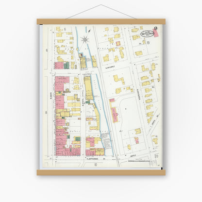 Old map wall art mockup — magnetic wood frame on white wall — Sanborn Fire Insurance Map from Battle Creek, Calhoun County, Michigan (1902), Sheet #0009