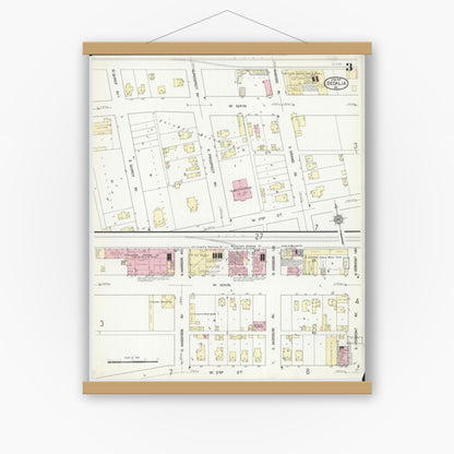 Old map wall art mockup — magnetic wood frame on white wall — Sanborn Fire Insurance Map from Sedalia, Pettis County, Missouri (1914), Sheet #0003