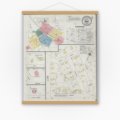 Old map wall art mockup — magnetic wood frame on white wall — Sanborn Fire Insurance Map from Anna, Union County, Illinois (1910) - Complete Map Set