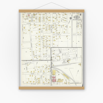 Old map wall art mockup — magnetic wood frame on white wall — Sanborn Fire Insurance Map from McGregor, McLennan County, Texas (1915), Sheet #0006
