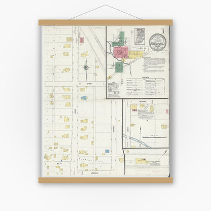 Old map wall art mockup — magnetic wood frame on white wall — Sanborn Fire Insurance Map from Russiaville, Howard County, Indiana (1913) - Complete Map Set