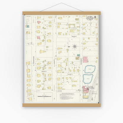 Old map wall art mockup — magnetic wood frame on white wall — Sanborn Fire Insurance Map from Mexico, Audrain County, Missouri (1908), Sheet #0008