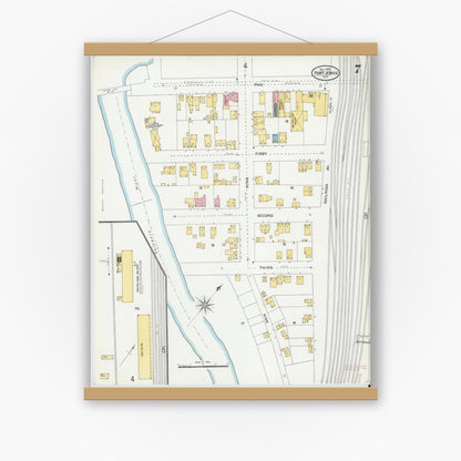 Old map wall art mockup — magnetic wood frame on white wall — Sanborn Fire Insurance Map from Port Jervis, Orange County, New York (1905), Sheet #0007