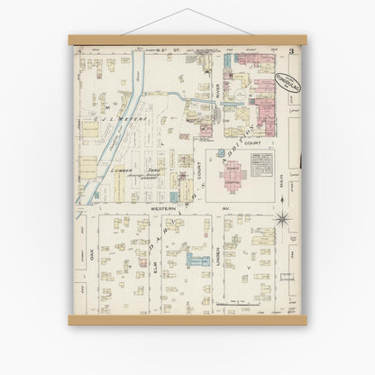 Old map wall art mockup — magnetic wood frame on white wall — Sanborn Fire Insurance Map from Fond du Lac, Fond du Lac County, Wisconsin (1884), Sheet #0003