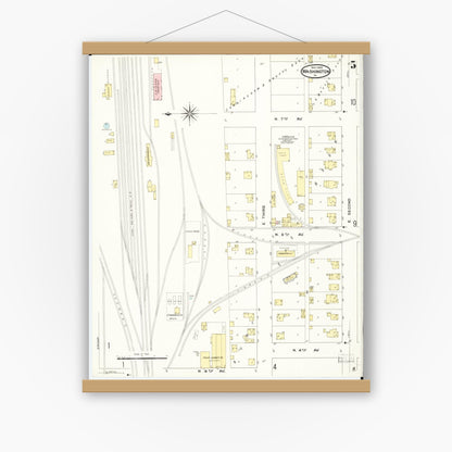 Old map wall art mockup — magnetic wood frame on white wall — Sanborn Fire Insurance Map from Washington, Washington County, Iowa (1909), Sheet #0005