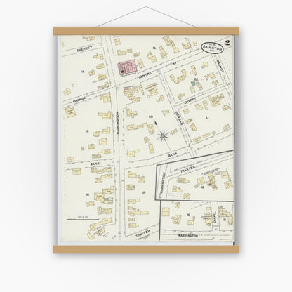 Old map wall art mockup — magnetic wood frame on white wall — Sanborn Fire Insurance Map from Abington, Plymouth County, Massachusetts (1891), Sheet #0002