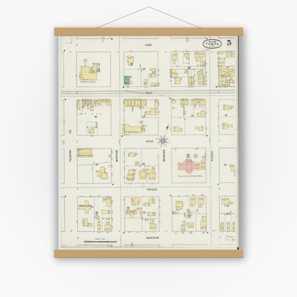 Old map wall art mockup — magnetic wood frame on white wall — Sanborn Fire Insurance Map from Tampa, Hillsborough County, Florida (1895), Sheet #0009