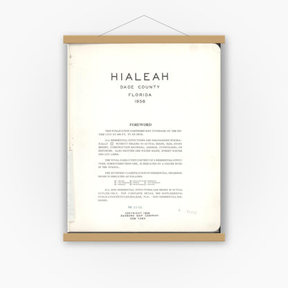Old map wall art mockup — magnetic wood frame on white wall — Sanborn Fire Insurance Map from Hialeah, Dade County, Florida (1958), Sheet #0001