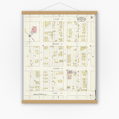 Old map wall art mockup — magnetic wood frame on white wall — Sanborn Fire Insurance Map from Port Arthur, Jefferson County, Texas (1915), Sheet #0003