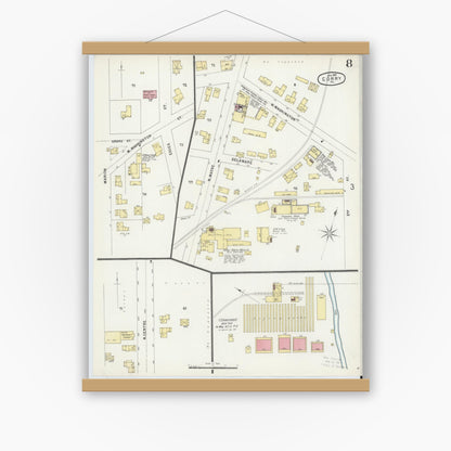 Old map wall art mockup — magnetic wood frame on white wall — Sanborn Fire Insurance Map from Corry, Erie County, Pennsylvania (1897), Sheet #0008