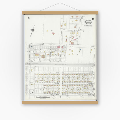 Old map wall art mockup — magnetic wood frame on white wall — Sanborn Fire Insurance Map from Dearborn, Wayne County, Michigan (1924), Sheet #0009