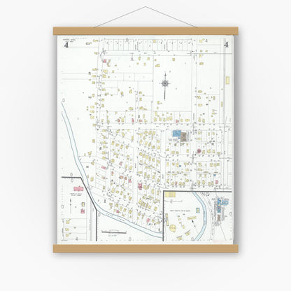 Old map wall art mockup — magnetic wood frame on white wall — Sanborn Fire Insurance Map from Jordan, Scott County, Minnesota (1947), Sheet #0004