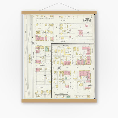 Old map wall art mockup — magnetic wood frame on white wall — Sanborn Fire Insurance Map from Hempstead, Waller County, Texas (1896), Sheet #0002