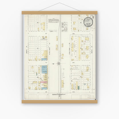 Old map wall art mockup — magnetic wood frame on white wall — Sanborn Fire Insurance Map from Luling, Caldwell County, Texas (1896), Sheet #0001