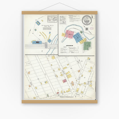 Old map wall art mockup — magnetic wood frame on white wall — Sanborn Fire Insurance Map from Yukon, Westmoreland County, Pennsylvania (1916) - Complete Map Set