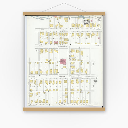 Old map wall art mockup — magnetic wood frame on white wall — Sanborn Fire Insurance Map from Ashland, Ashland County, Ohio (1919), Sheet #0010