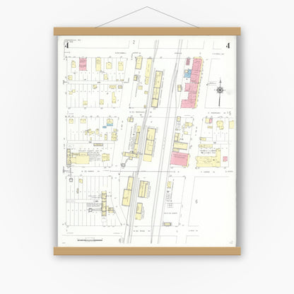 Old map wall art mockup — magnetic wood frame on white wall — Sanborn Fire Insurance Map from Raymondville, Willacy County, Texas (1948), Sheet #0004