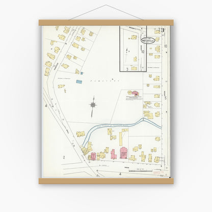 Old map wall art mockup — magnetic wood frame on white wall — Sanborn Fire Insurance Map from Waterville, Oneida County, New York (1912), Sheet #0003