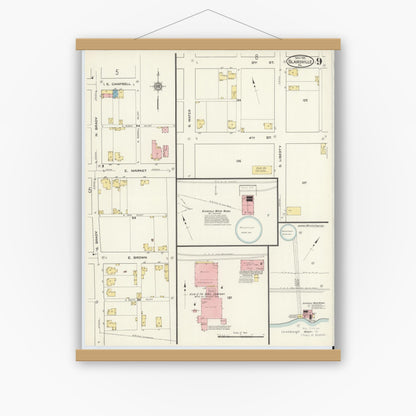 Old map wall art mockup — magnetic wood frame on white wall — Sanborn Fire Insurance Map from Blairsville, Indiana County, Pennsylvania (1915), Sheet #0009