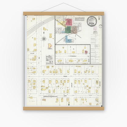 Old map wall art mockup — magnetic wood frame on white wall — Sanborn Fire Insurance Map from Durand, Shiawassee County, Michigan (1901), Sheet #0001