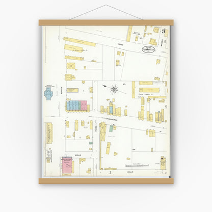 Old map wall art mockup — magnetic wood frame on white wall — Sanborn Fire Insurance Map from San Angelo, Tom Green County, Texas (1908), Sheet #0003