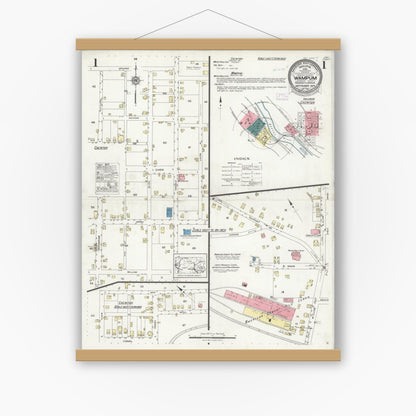 Old map wall art mockup — magnetic wood frame on white wall — Sanborn Fire Insurance Map from Wampum, Lawrence County, Pennsylvania (1925) - Complete Map Set