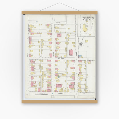 Old map wall art mockup — magnetic wood frame on white wall — Sanborn Fire Insurance Map from Ripley, Brown County, Ohio (1895), Sheet #0003
