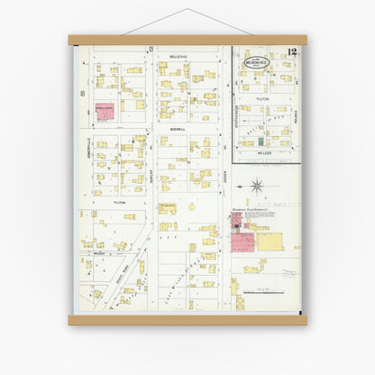 Old map wall art mockup — magnetic wood frame on white wall — Sanborn Fire Insurance Map from Menominee, Menominee County, Michigan (1901), Sheet #0012