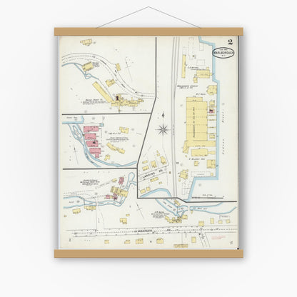 Old map wall art mockup — magnetic wood frame on white wall — Sanborn Fire Insurance Map from Marlborough, Ulster County, New York (1895), Sheet #0002