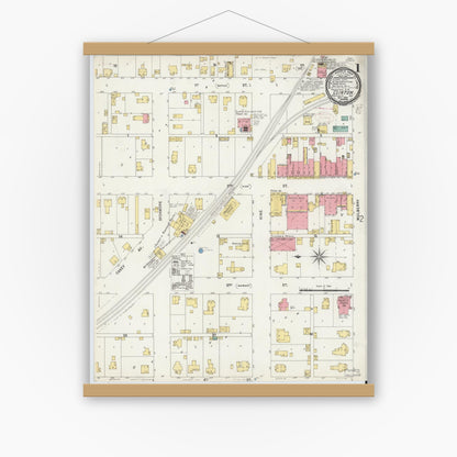 Old map wall art mockup — magnetic wood frame on white wall — Sanborn Fire Insurance Map from Clinton, Vermillion County, Indiana (1898) - Complete Map Set