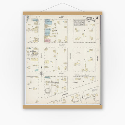 Old map wall art mockup — magnetic wood frame on white wall — Sanborn Fire Insurance Map from River Falls, St. Croix and Pierce Counties, Wisconsin (1884), Sheet #0003