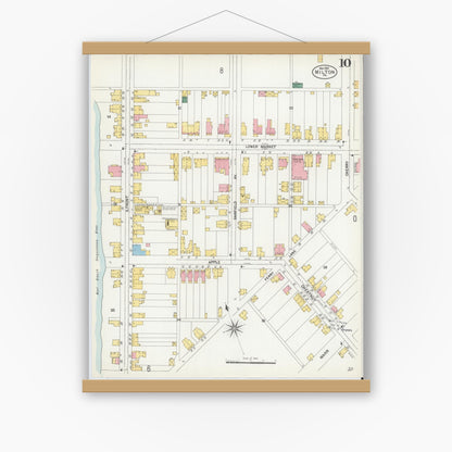 Old map wall art mockup — magnetic wood frame on white wall — Sanborn Fire Insurance Map from Milton, Northumberland County, Pennsylvania (1901), Sheet #0010