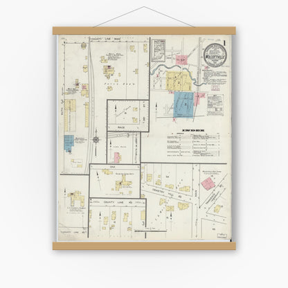 Old map wall art mockup — magnetic wood frame on white wall — Sanborn Fire Insurance Map from Wolcottville, Noble And LaGrange Counties, Indiana (1914) - Complete Map Set