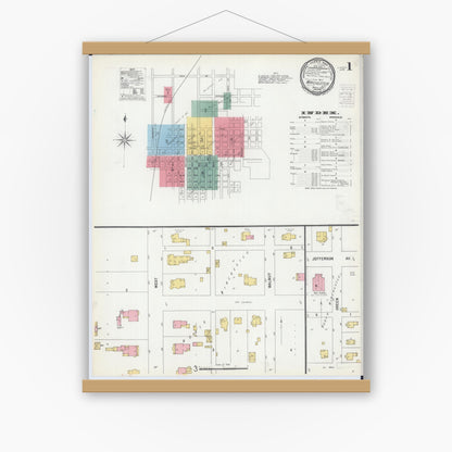 Old map wall art mockup — magnetic wood frame on white wall — Sanborn Fire Insurance Map from Winchester, Scott County, Illinois (1900) - Complete Map Set