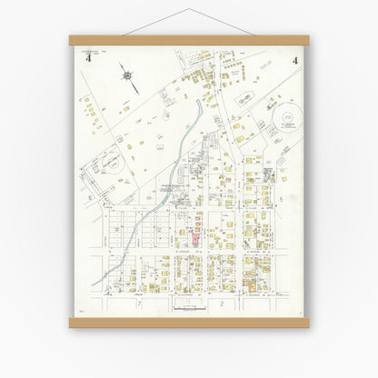 Old map wall art mockup — magnetic wood frame on white wall — Sanborn Fire Insurance Map from Gladewater, Gregg County, Texas (1934), Sheet #0004