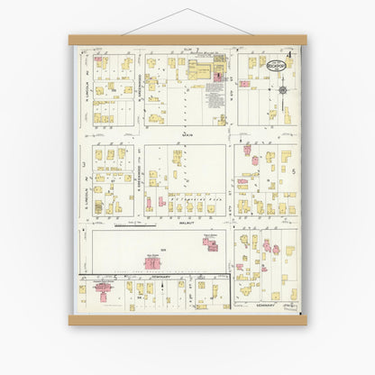 Old map wall art mockup — magnetic wood frame on white wall — Sanborn Fire Insurance Map from Rockport, Spencer County, Indiana (1917), Sheet #0004