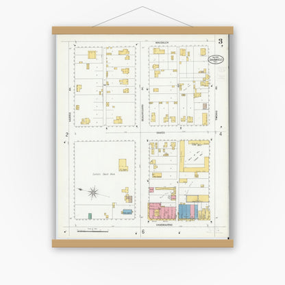 Old map wall art mockup — magnetic wood frame on white wall — Sanborn Fire Insurance Map from San Angelo, Tom Green County, Texas (1900), Sheet #0003
