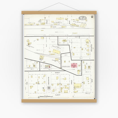Old map wall art mockup — magnetic wood frame on white wall — Sanborn Fire Insurance Map from Belmond, Wright County, Iowa (1896), Sheet #0002
